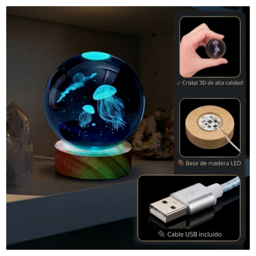 Lámpara Bola de Cristal LED Medusa 3D